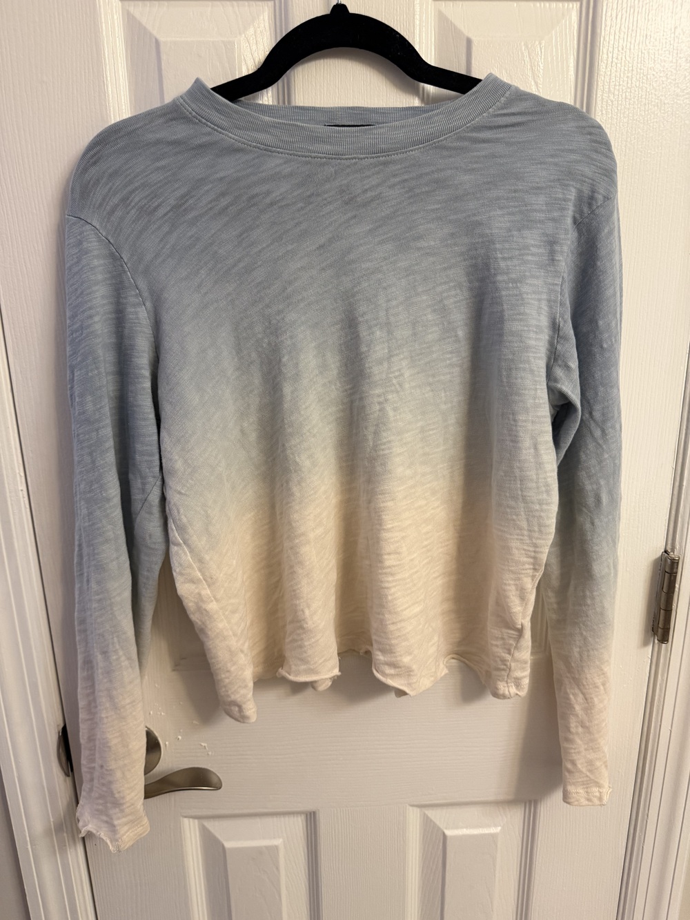 ATM Blue Cream Ombre Twist Front Long Sleeve Top Size M